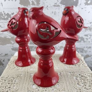 Silvestri Cardinal Centerpiece Figures Set Of 3 Reticulated Hand Crafted‎ 8”
